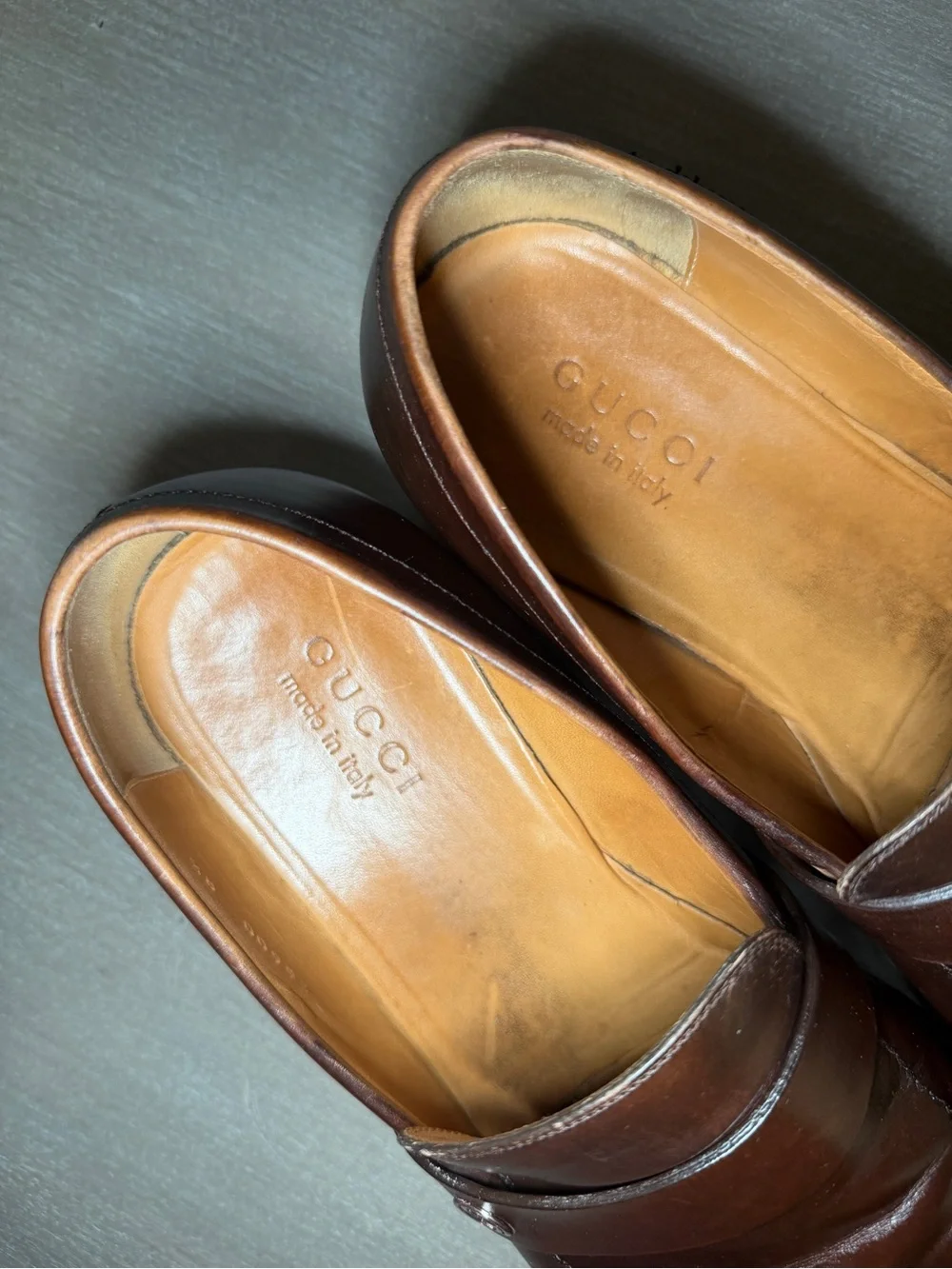 Vintage Men's Gucci Brown Leather Loafers Made In Italy Size 8.5 Classic Style